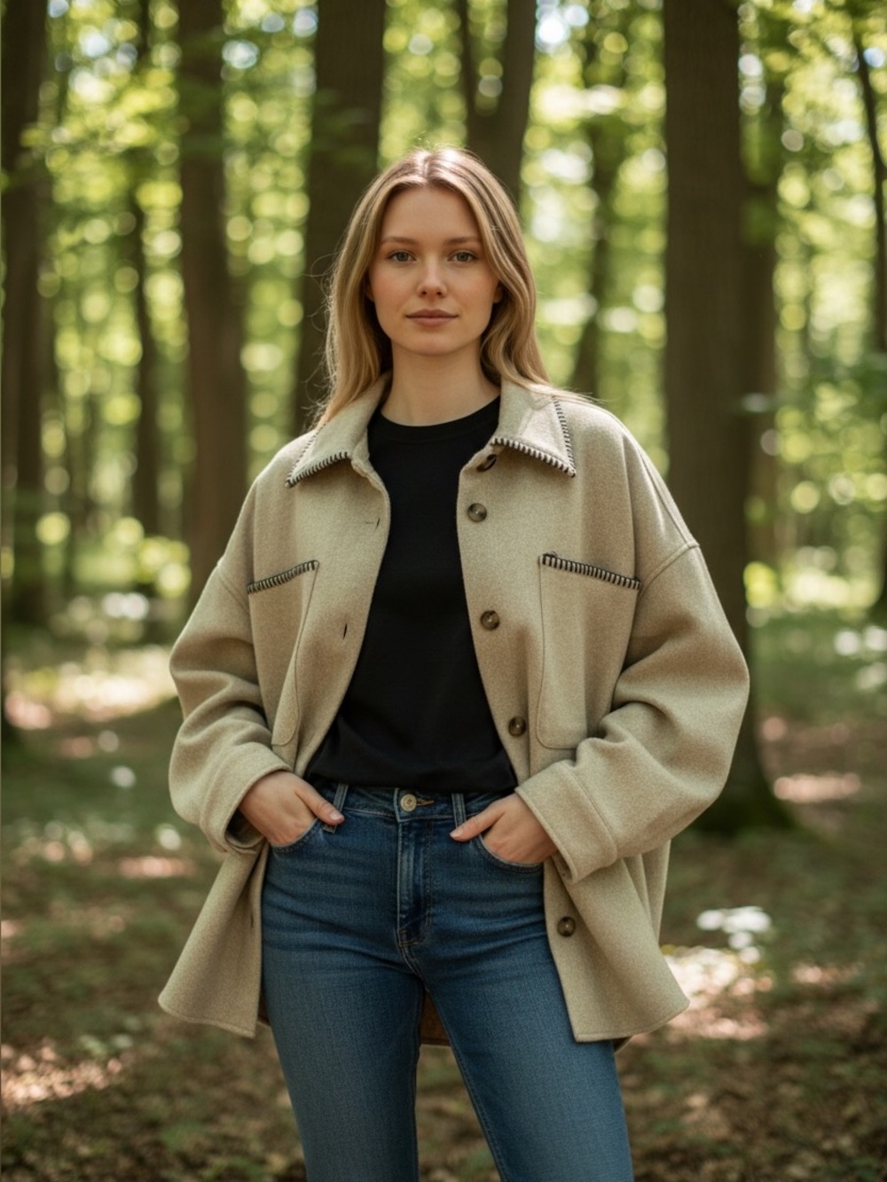 Ashley By 26 International Beige Utility Shacket Jacket